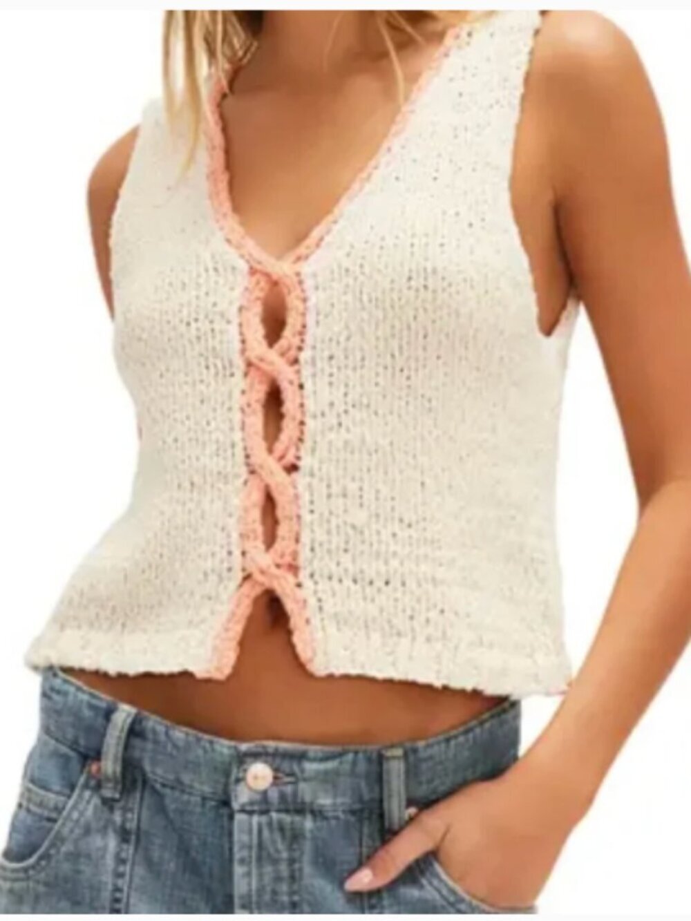Free People Sicily Sleeveless Cutout Sweater Shirt Top Stretch Size XS NWT